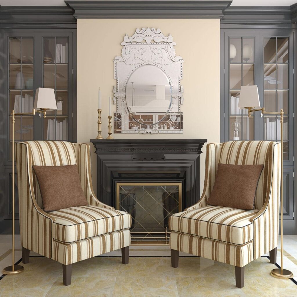 43628224 modern living room interior with fireplace. 3d render.